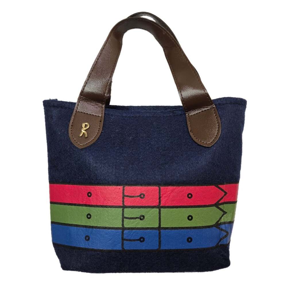 Roberta di Camerino Blue Wool Felt Tote Bag Faux Leather Handles Small